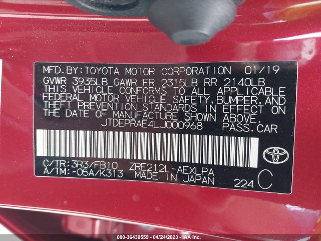 Toyota COROLLA LE 2020 JTDEPRAE4LJ000968 Image 9