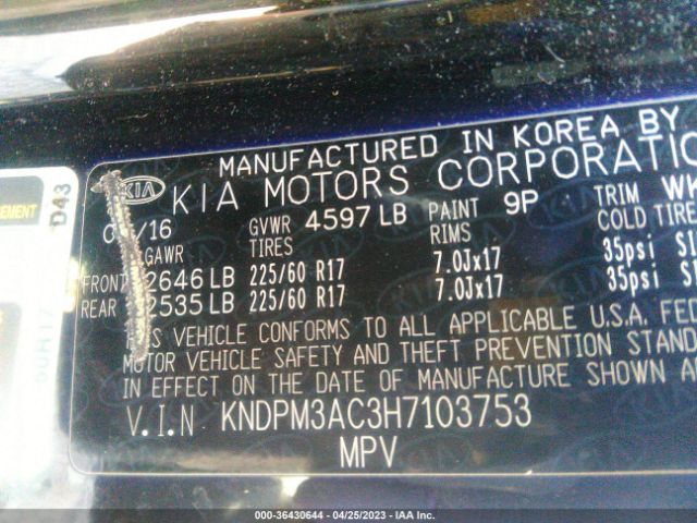 KNDPM3AC3H7103753 KIA Sportage Lx