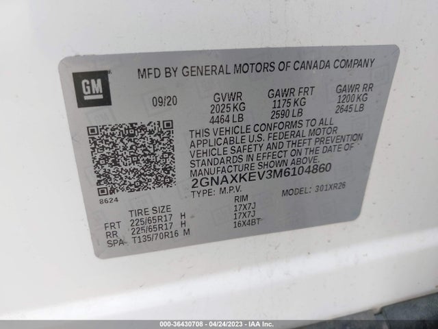 Chevrolet EQUINOX LT 2021 2GNAXKEV3M6104860 Image 9