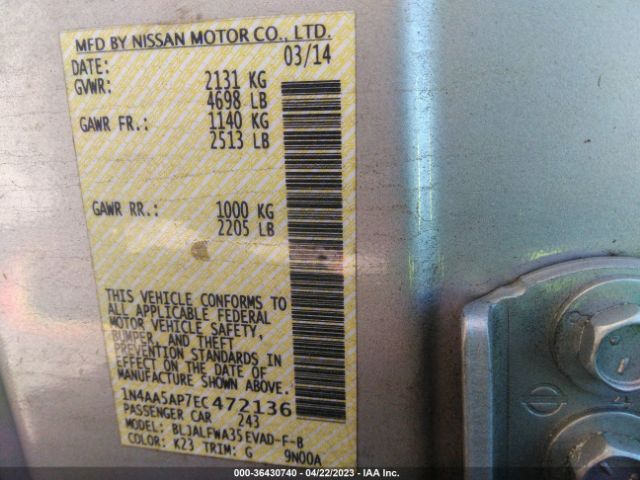 1N4AA5AP7EC472136 Nissan Maxima 3.5 Sv