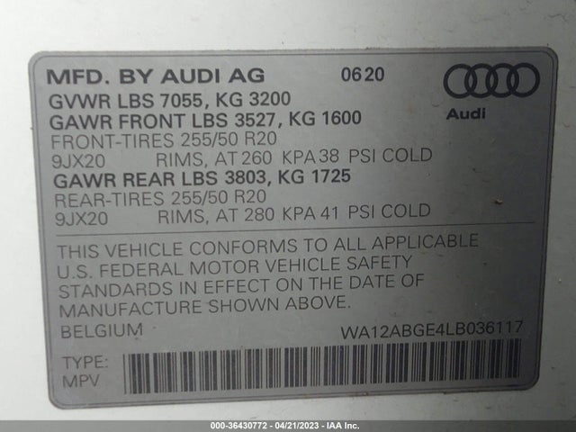 2020 Audi e-tron, VIN: WA12ABGE4LB036117