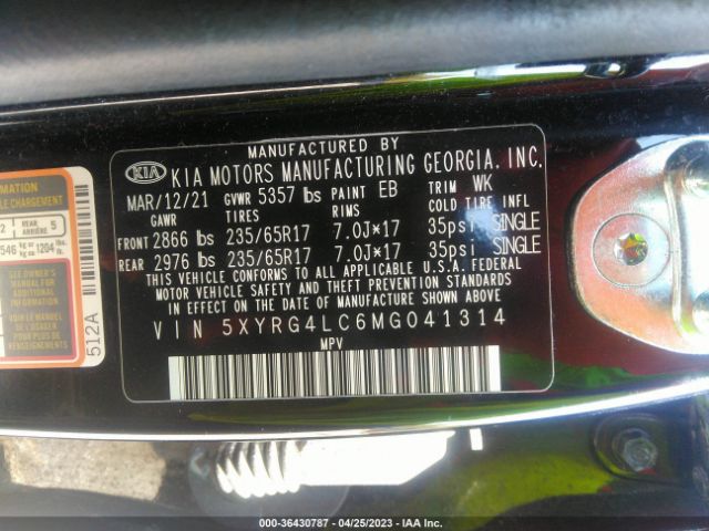 5XYRG4LC6MG041314 KIA SORENTO LX