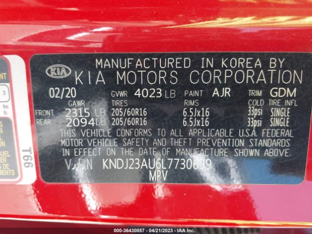 KNDJ23AU6L7730699 KIA SOUL LX