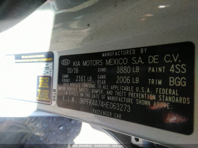 3KPFK4A74HE063273 KIA FORTE LX