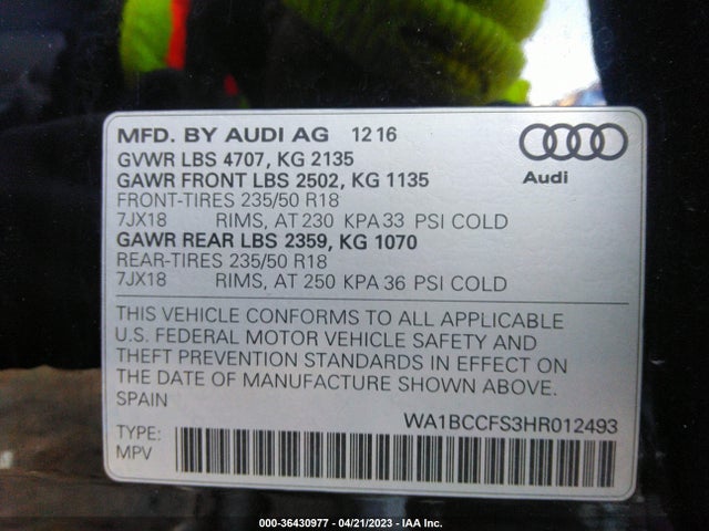 WA1BCCFS3HR012493 Audi Q3 PREMIUM