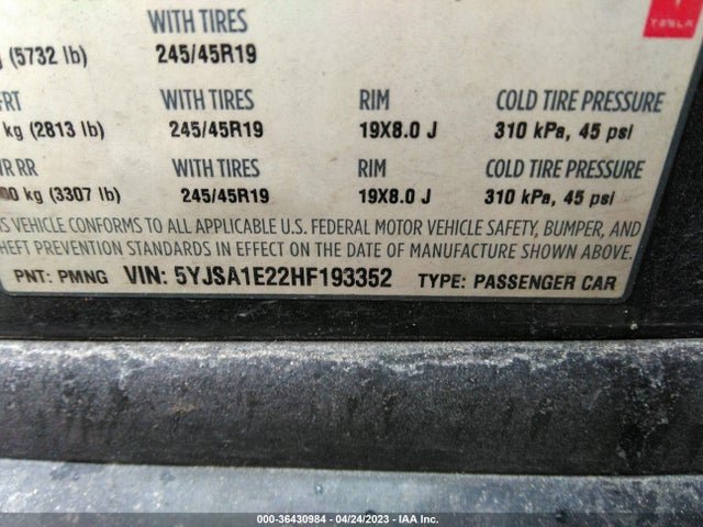 5YJSA1E22HF193352 Tesla Model S 100d/90d/75d/60d/p100d