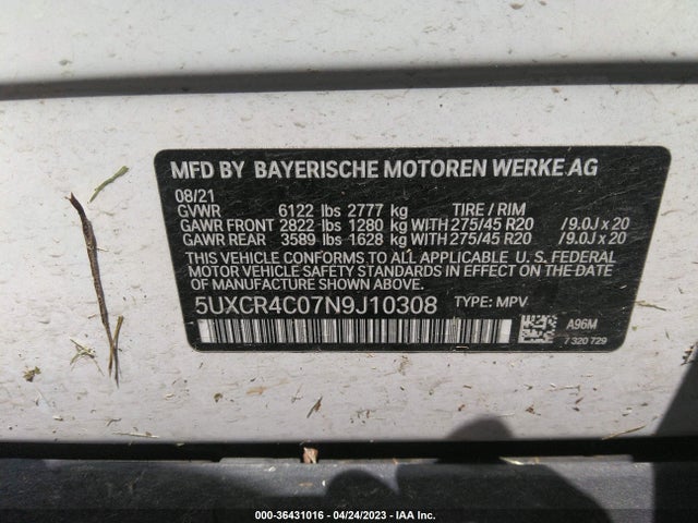 BMW X5 Sdrive40i 2022 5UXCR4C07N9J10308 Image 9