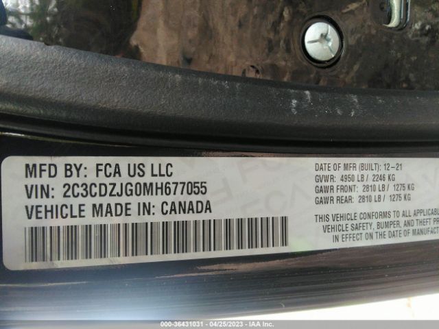 2C3CDZJG0MH677055 Dodge Challenger Gt
