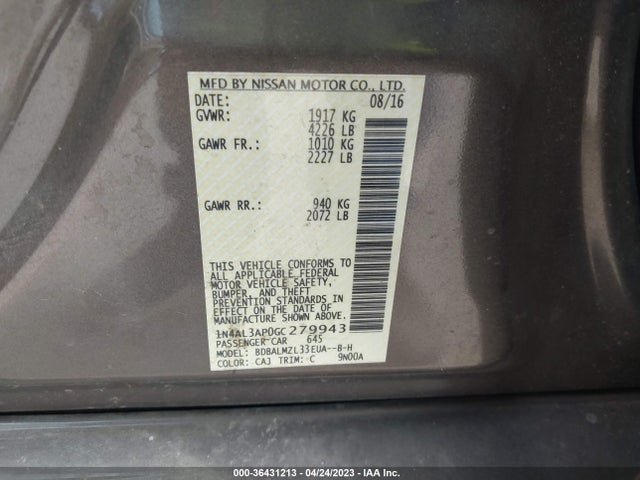 2016 NISSAN ALTIMA 2.5 SV VIN: 1N4AL3AP0GC279943