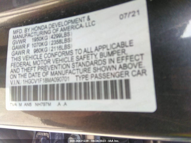 2021 HONDA ACCORD SEDAN LX VIN: 1HGCV1F18MA090701