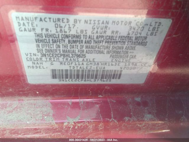 3N1CE2CP8HL379625 Nissan Versa Note Sl