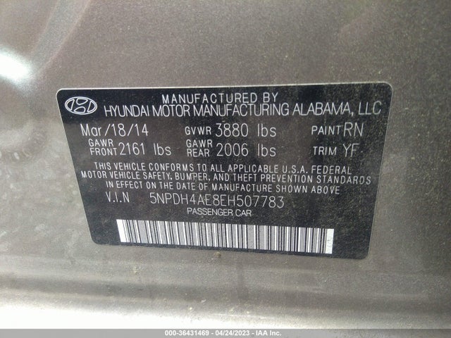 Hyundai Elantra Limited 2014 5NPDH4AE8EH507783 Image 10
