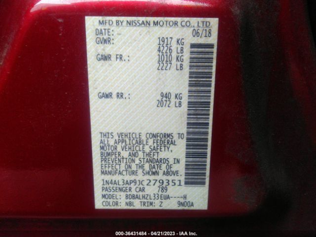 1N4AL3AP9JC279351 Nissan Altima 2.5 Sr