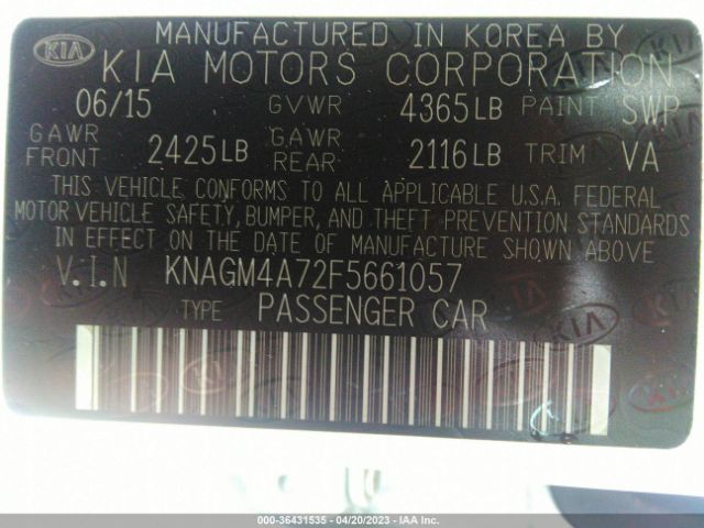 KNAGM4A72F5661057 KIA Optima Lx