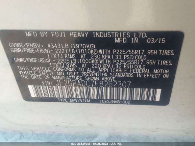 JF2GPADC7F8262307 Subaru Xv Crosstrek Premium