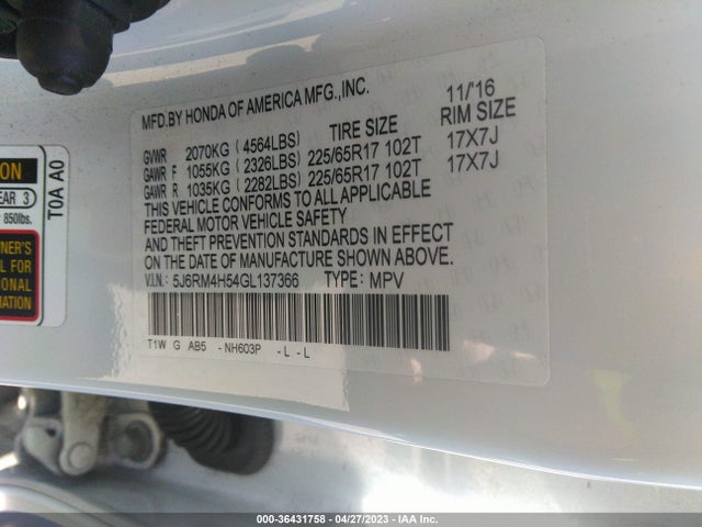 Honda CR-V EX 2016 5J6RM4H54GL137366 Image 10