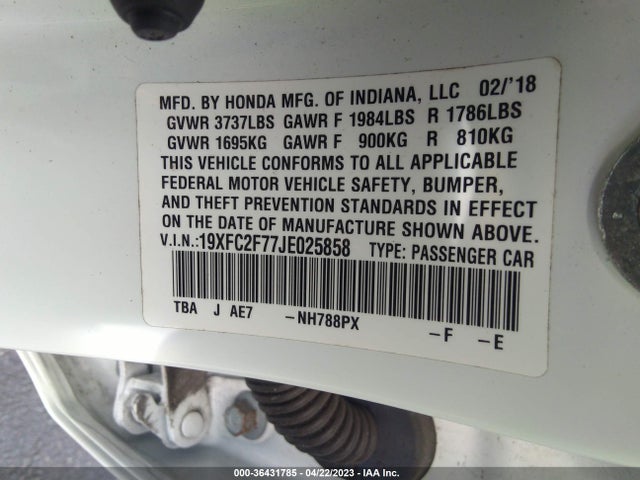 Honda Civic Sedan Ex 2018 19XFC2F77JE025858 Image 9