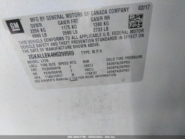 2GKALLEK4H6299569 GMC TERRAIN SL
