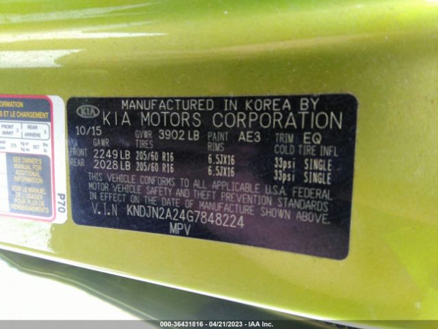 KNDJN2A24G7848224 KIA Soul Base