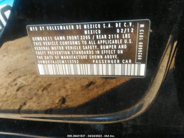 2012 VOLKSWAGEN JETTA SEDAN SE W/CONVENIENCE VIN: 3VWDX7AJ2CM113752