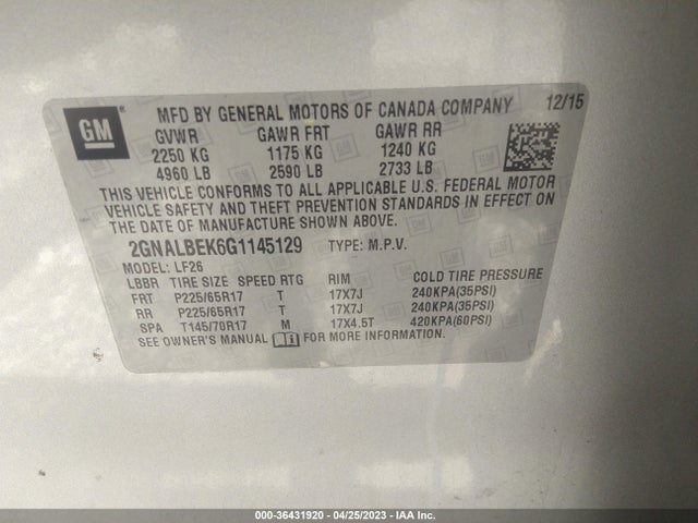 Chevrolet EQUINOX LS 2016 2GNALBEK6G1145129 Image 10
