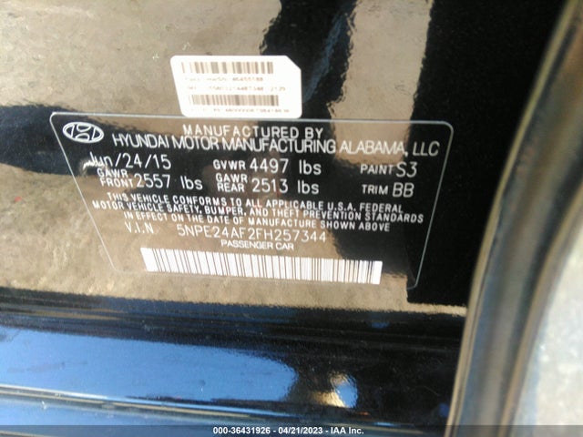 Hyundai Sonata 2.4l Se 2015 5NPE24AF2FH257344 Image 9