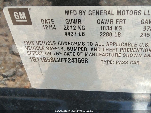 2015 CHEVROLET MALIBU LS VIN: 1G11B5SL2FF247568