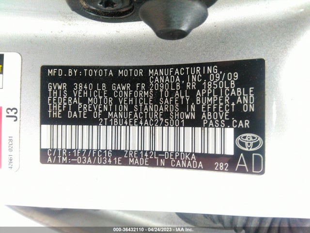 2010 TOYOTA COROLLA VIN: 2T1BU4EE4AC275001