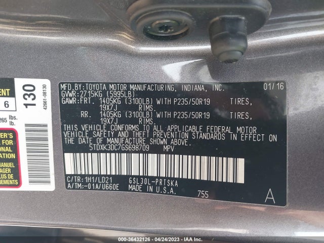 2016 TOYOTA SIENNA SE VIN: 5TDXK3DC7GS698709