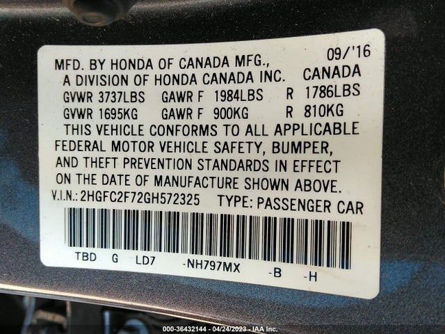 Honda Civic Sedan Ex 2016 2HGFC2F72GH572325 Image 9