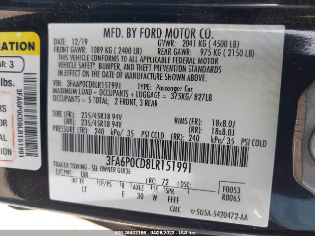 3FA6P0CD8LR151991 Ford FUSION SEL