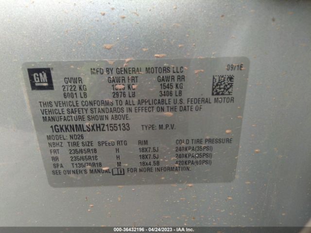 1GKKNMLSXHZ155133 GMC ACADIA SLT