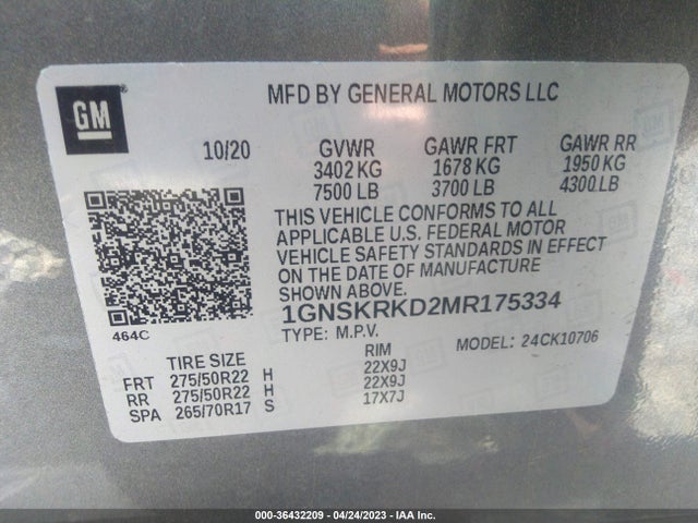 Chevrolet TAHOE RST 2021 1GNSKRKD2MR175334 Image 9