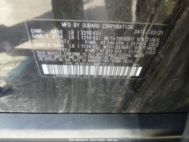 4S4BTACC4M3195113 Subaru Outback Premium