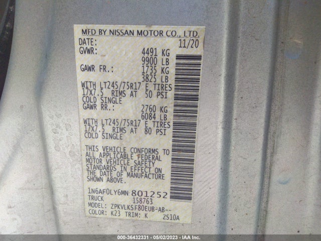 Nissan Nv Cargo Sl 2021 1N6AF0LY6MN801252 Image 9
