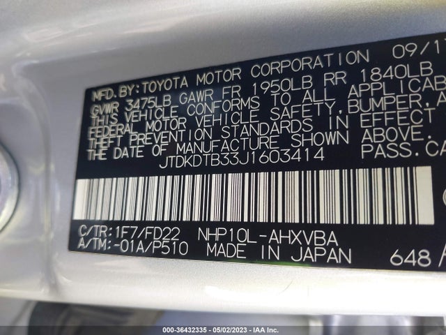 Toyota Prius C One/two/three/four 2018 JTDKDTB33J1603414 Image 11