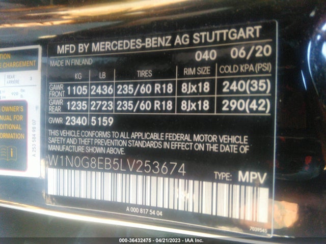 Mercedes-Benz GLC 2020 W1N0G8EB5LV253674 Image 9