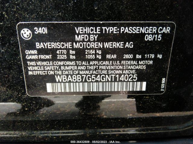 WBA8B7G54GNT14025 BMW 3 Series 340i Xdrive
