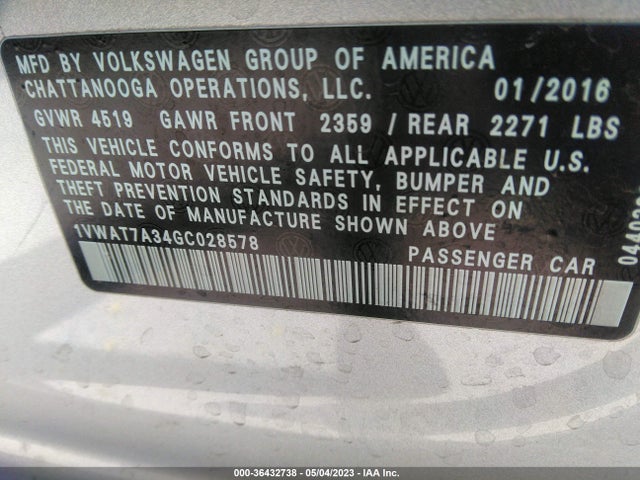1VWAT7A34GC028578 Volkswagen Passat 1.8t S