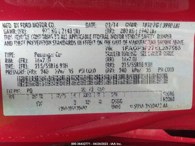 Ford FOCUS SE 2014 1FADP3F27EL287565 Image 11