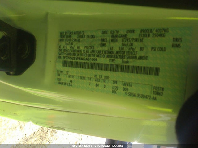 2010 FORD ECONOLINE CARGO VAN COMMERCIAL/RECREATIONAL VIN: 1FTNS2EW8ADA61096