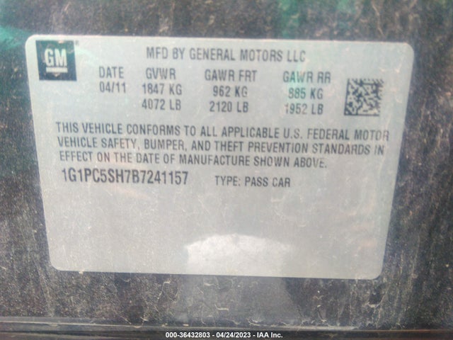 2011 CHEVROLET CRUZE LS VIN: 1G1PC5SH7B7241157