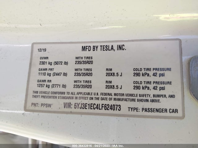 Tesla Model 3 Performance 2020 5YJ3E1EC4LF624073 Image 10