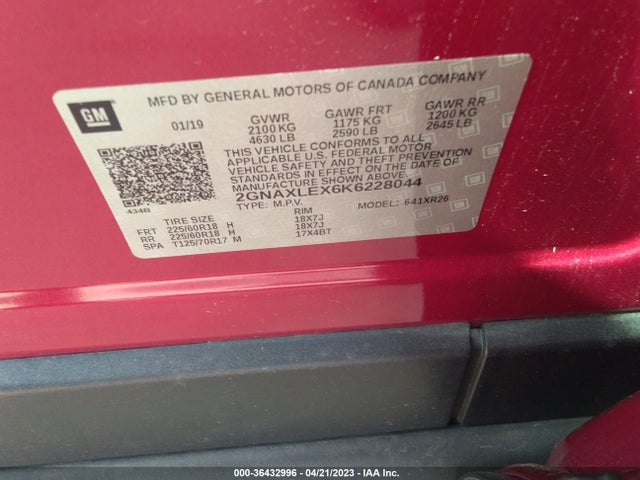 Chevrolet EQUINOX LT 2019 2GNAXLEX6K6228044 Image 10