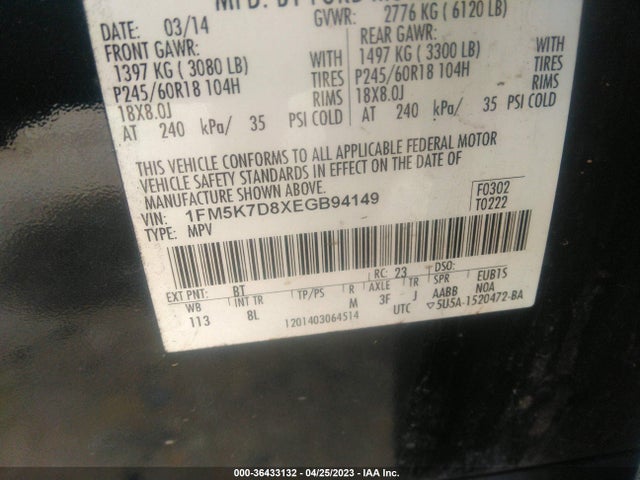 Ford EXPLORER XLT 2014 1FM5K7D8XEGB94149 Image 9