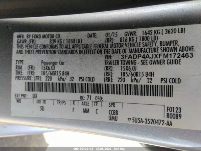 3FADP4AJXFM172463 Ford FIESTA S