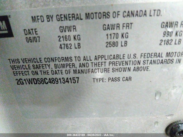 2008 CHEVROLET IMPALA  SS VIN: 2G1WD58C489134157
