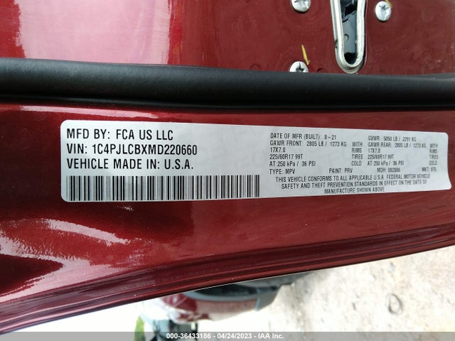 2021 JEEP CHEROKEE LATITUDE VIN: 1C4PJLCBXMD220660