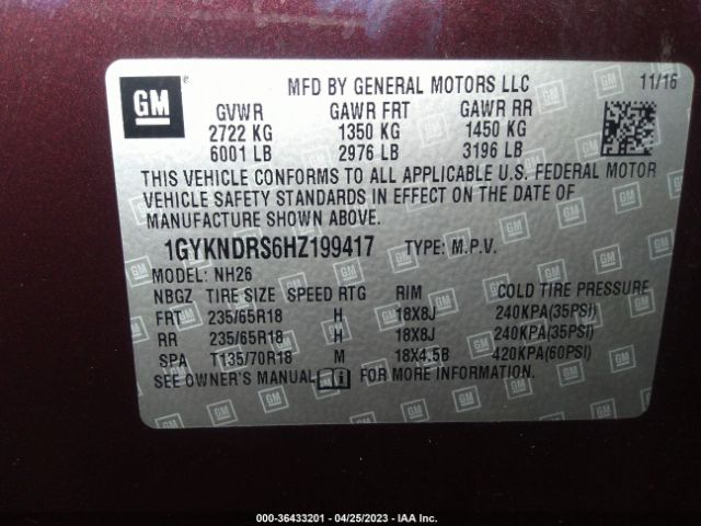 1GYKNDRS6HZ199417 Cadillac XT5 LUXURY