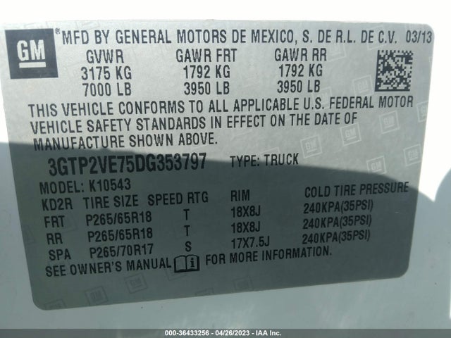 2013 GMC SIERRA 1500 SLE VIN: 3GTP2VE75DG353797
